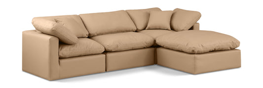 Indulge - Faux Leather 4 Piece Modular Sectional With Chaise - Tan