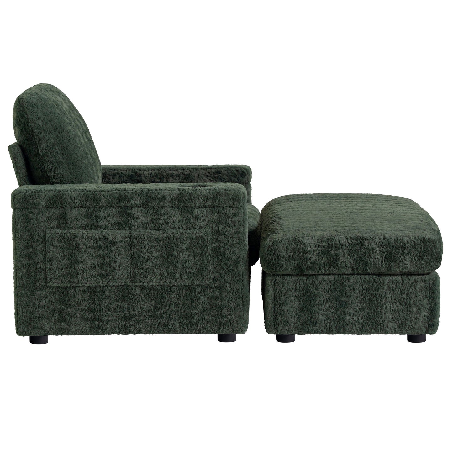 Oversized Chaise Lounge Indoor Rabbit Fur Sofa Bed With Storage Ottoman And Armrests Cup Holders With Deep Seat - Green