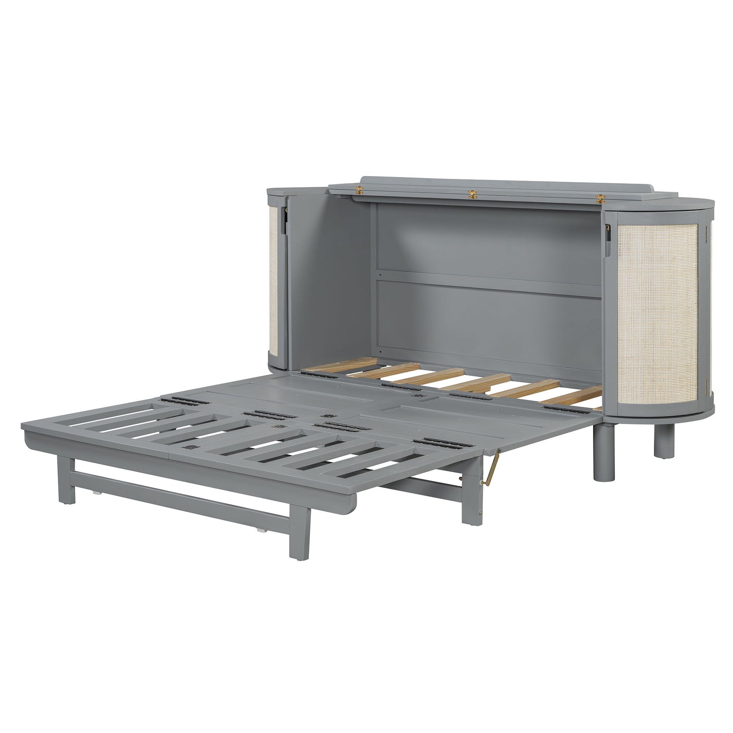 Queen Murphy Bed With Hidden Storage & Modern Woven Design - Gray