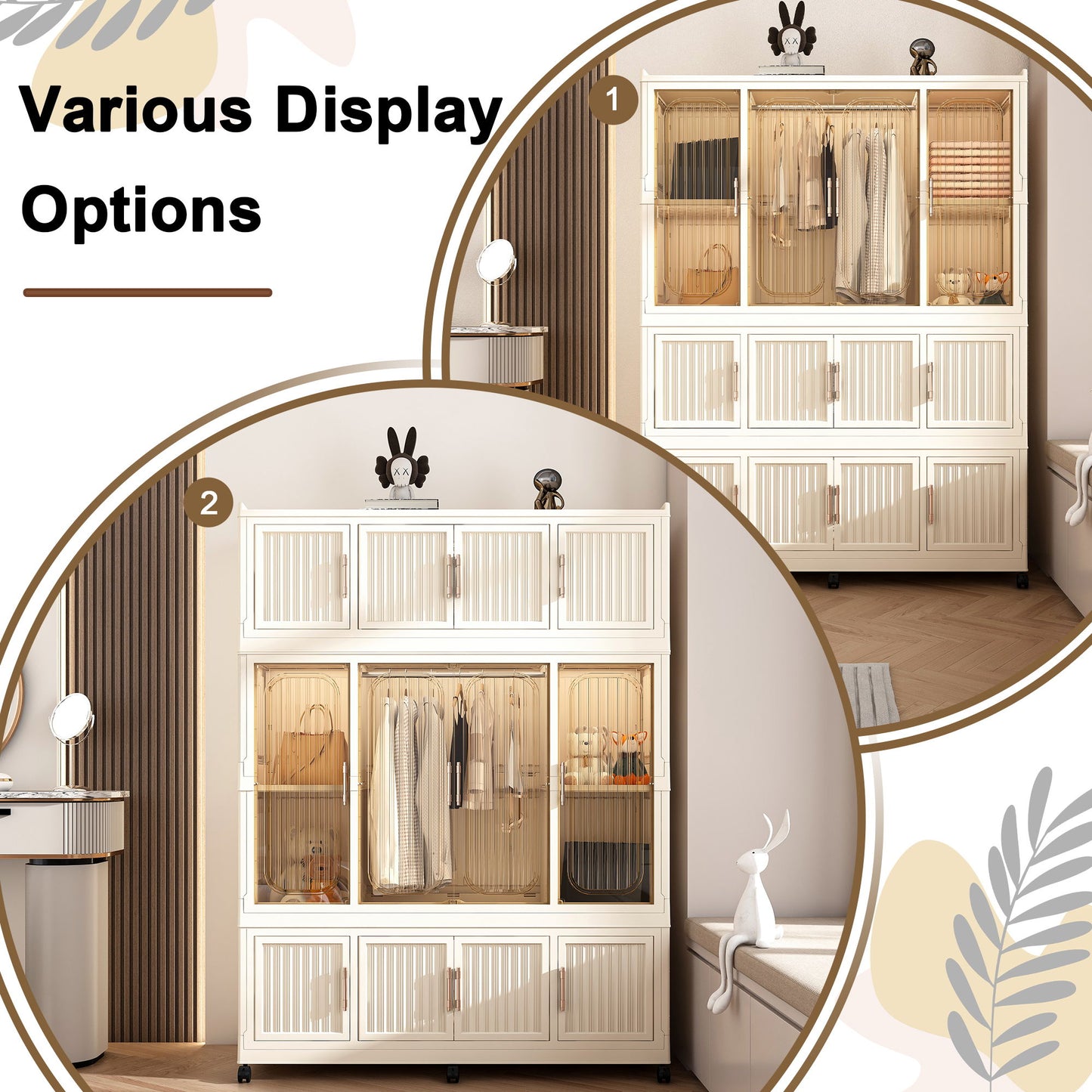 Portable Wardrobe Closet Storage Organizer With 12 Magnetic Doors, 12 Cubes & Hanging Rod - White