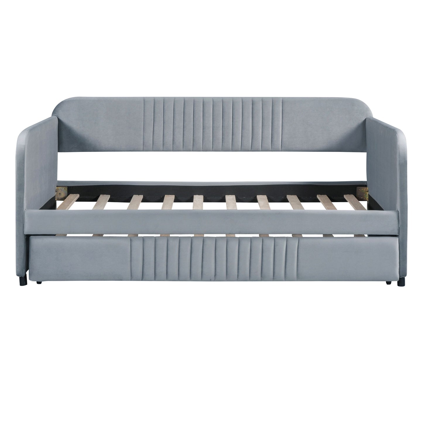 Upholstered Daybed Sofa Bed Twin Size With Trundle Bed And Slat - Gray