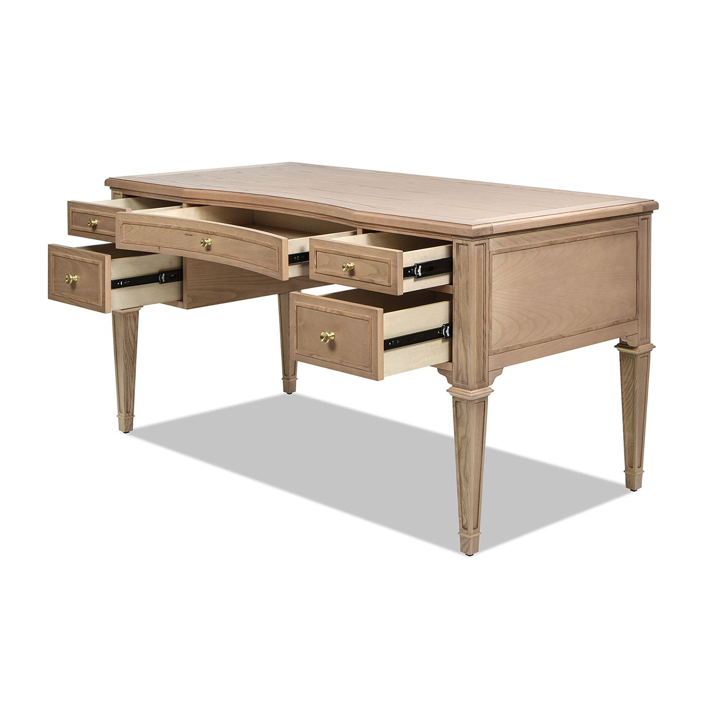 Dauphin - Gold Accent 5 Drawer Executive Desk - Natural Brown