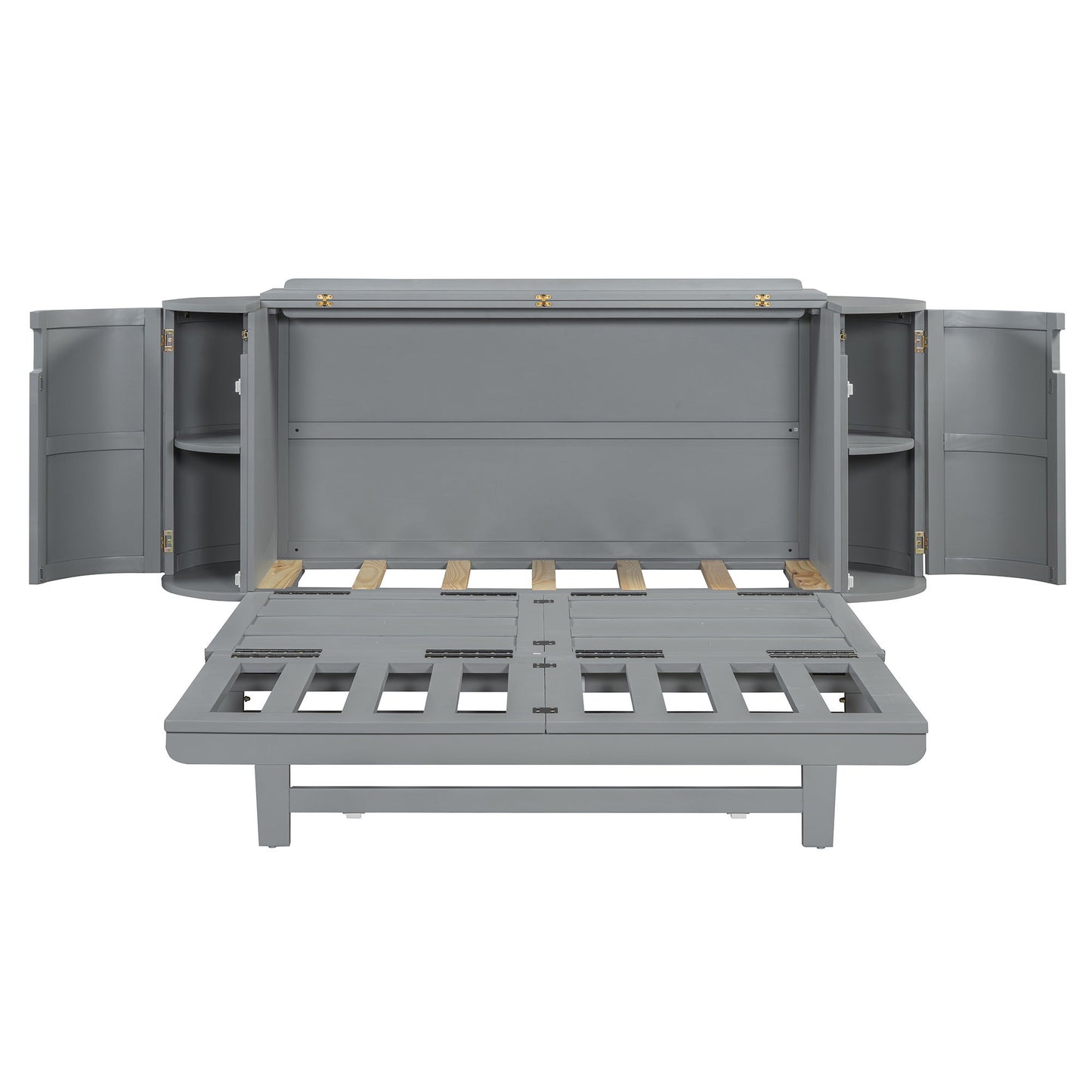 Queen Murphy Bed With Hidden Storage & Modern Woven Design - Gray