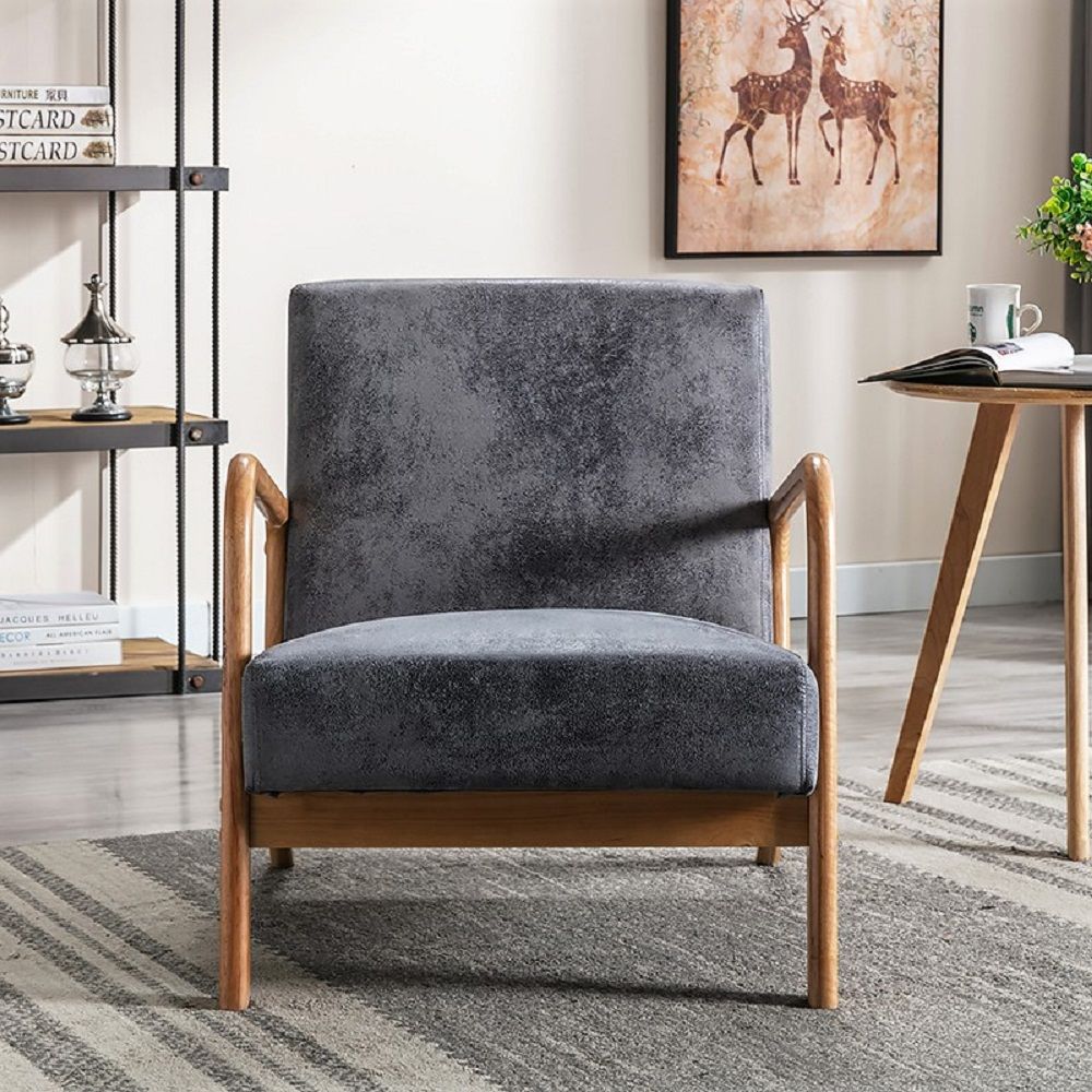 Classic Mid-Century Modern Accent Chairs, Open Framed Armchair With Cushioning, - Light Gray