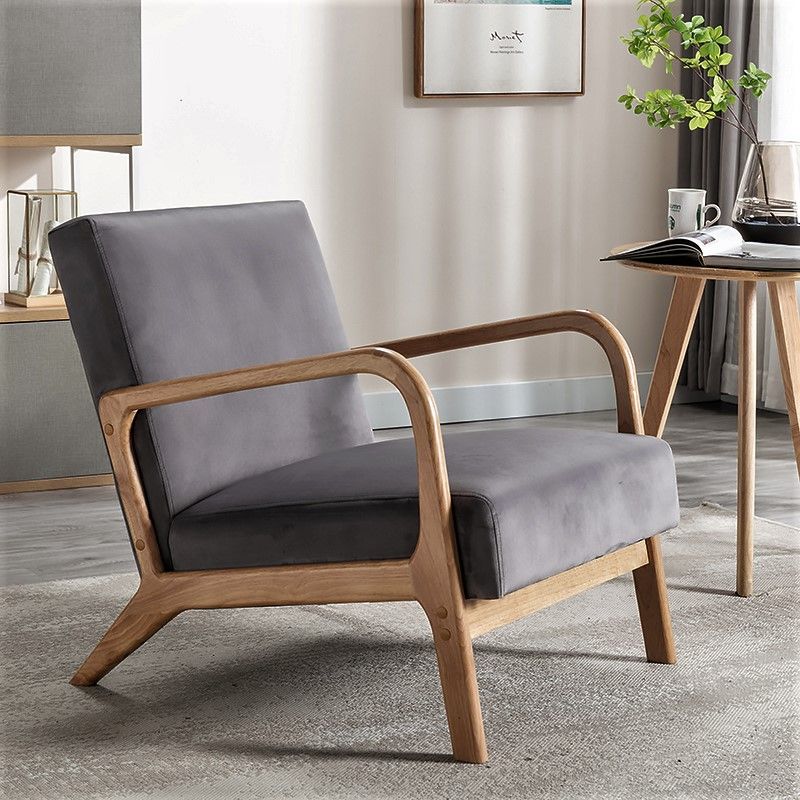 Classic Mid-Century Modern Accent Chairs, Open Framed Armchair With Cushioning And - Gray