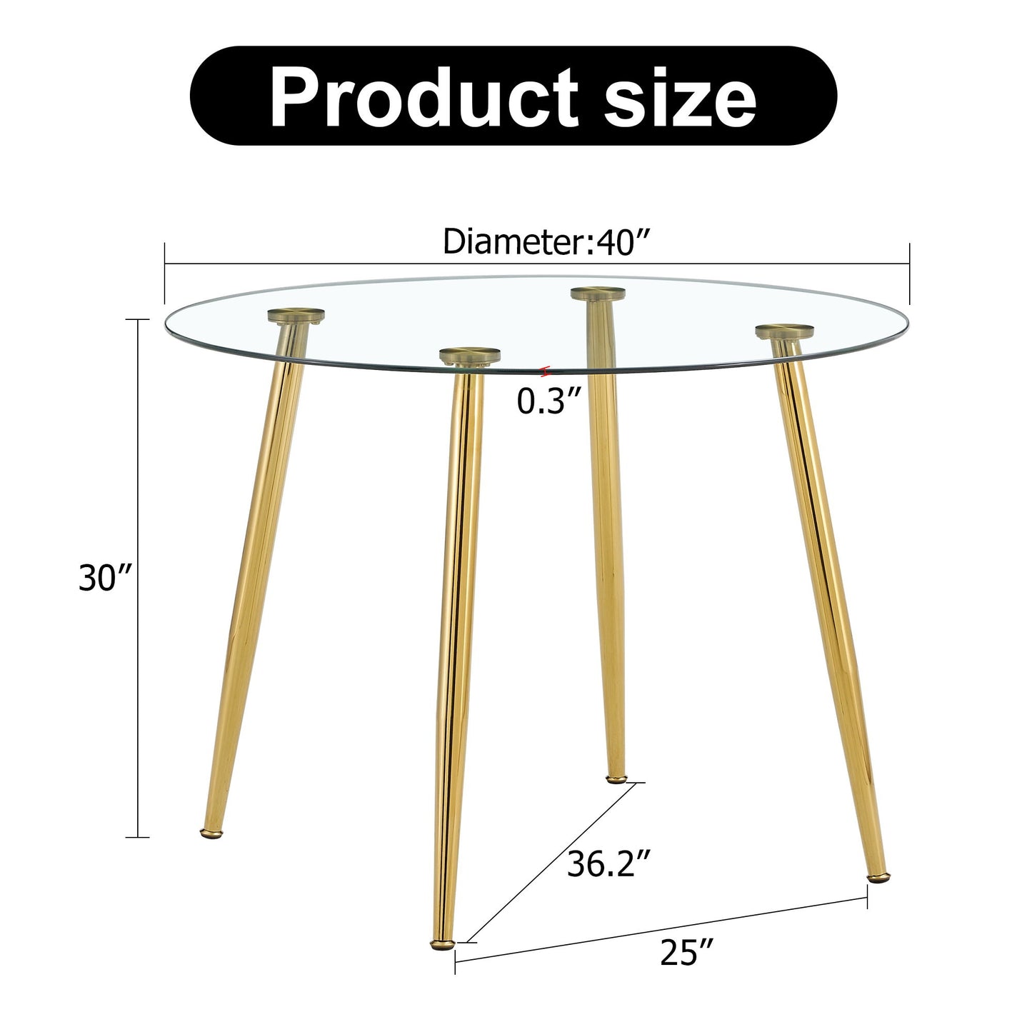 Modern Minimalist Circular Dining Table With Clear Glass Top And Electroplated Metal Legs - Gold / Transparent