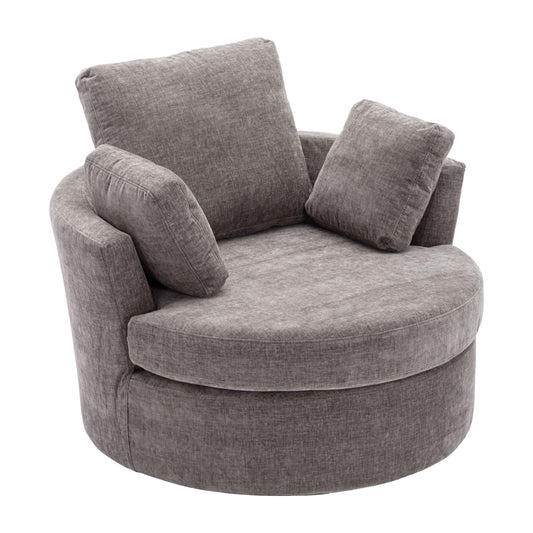 Oversize Round Swivel Chair Cozy Club 360 Degrees Swivel Sofa With 3 Pillows Chenille Fabric For Living Room