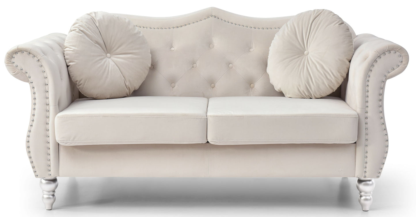 Elegant Flared Arm Loveseat - Ivory