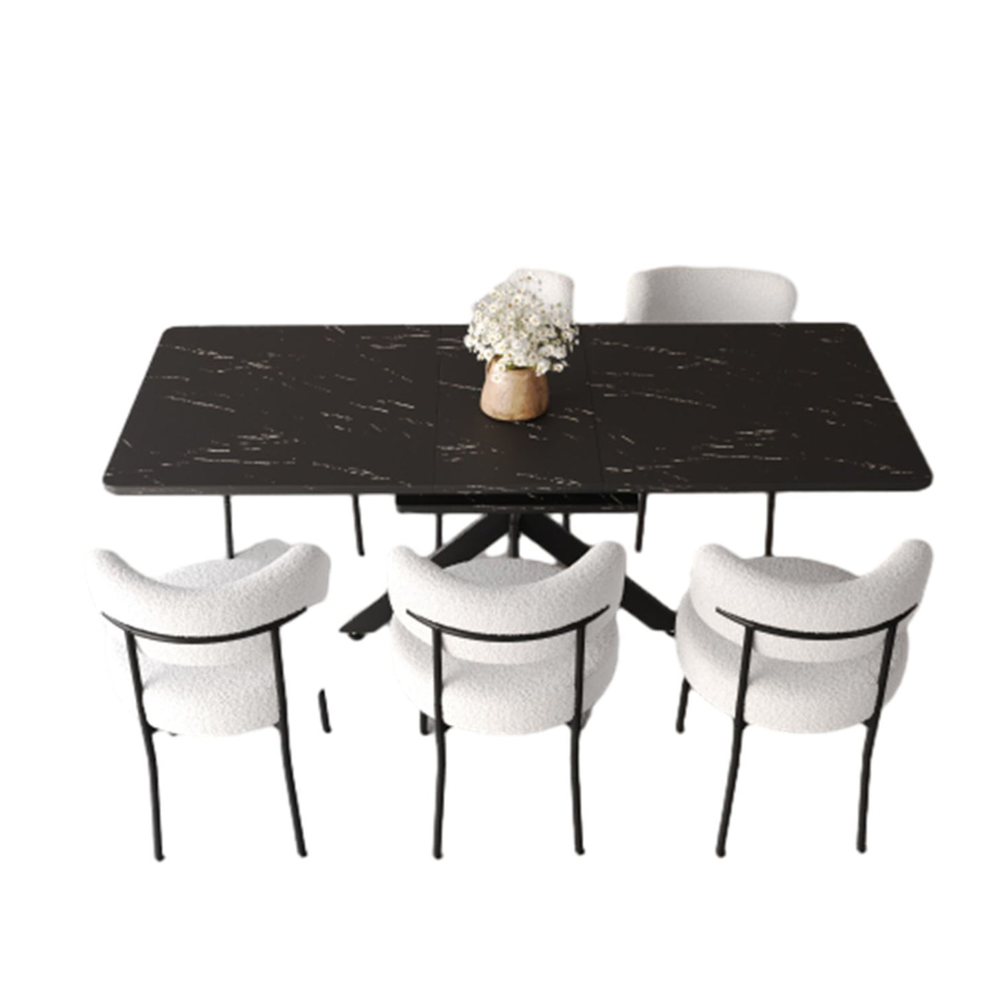 Extendable Dining Table Set With Curved Backrest Upholstered Chairs