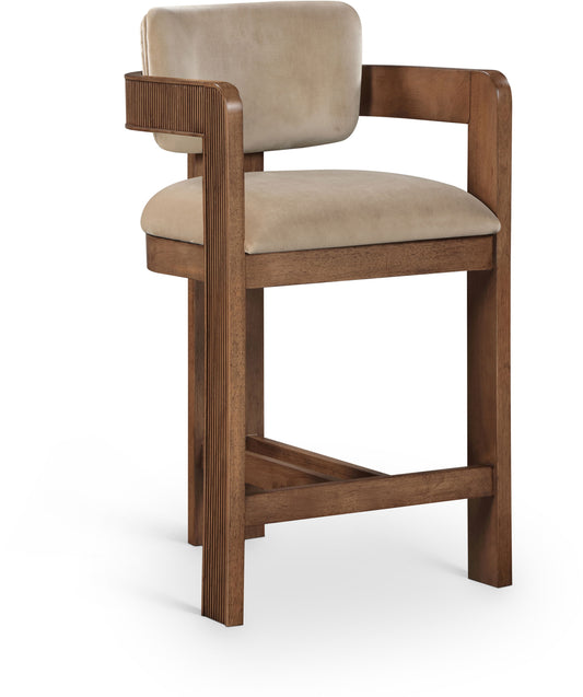 Sacha - Velvet Stool With Brown Base