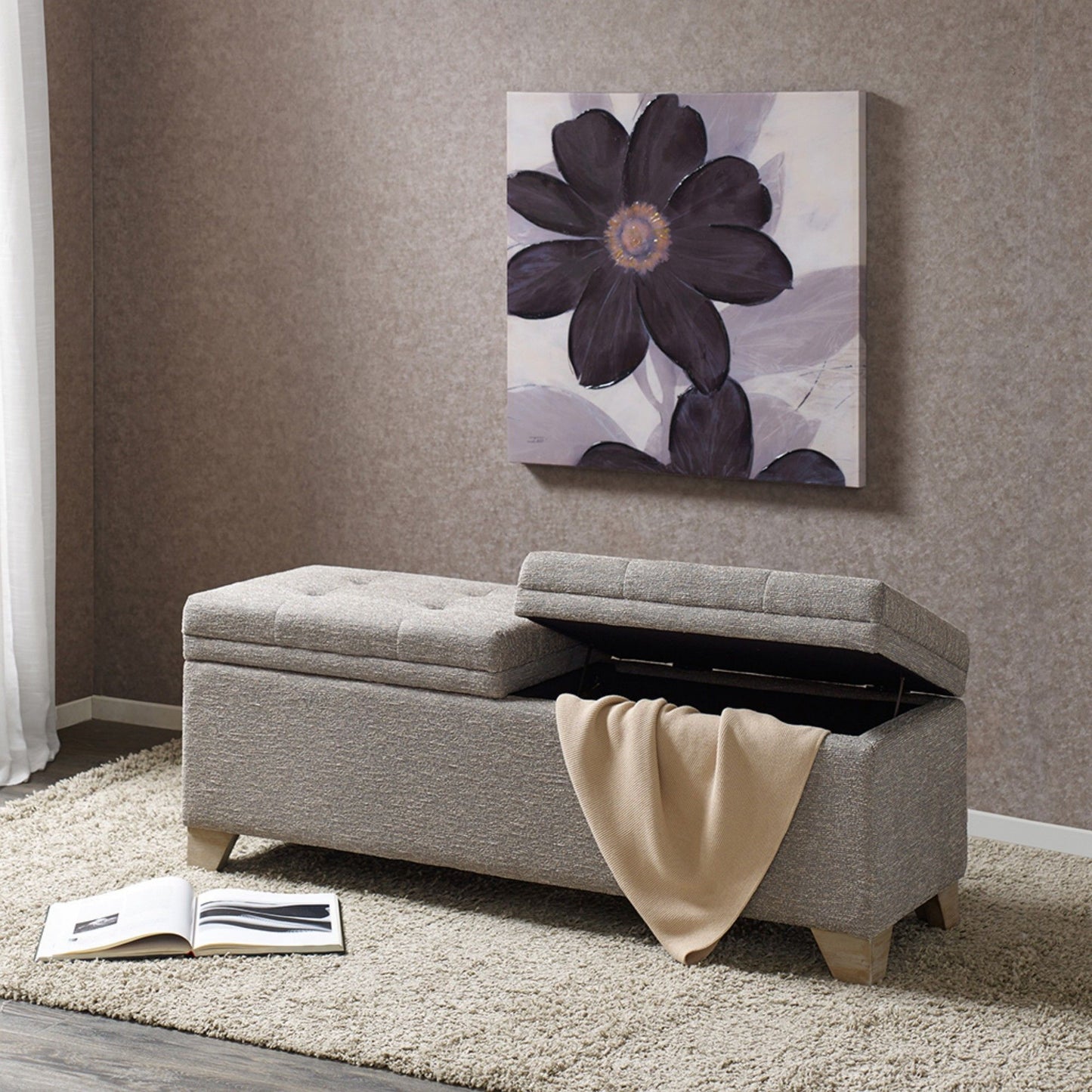 Soft Close Storage Bench Hued Solid Wood - Gray Multi