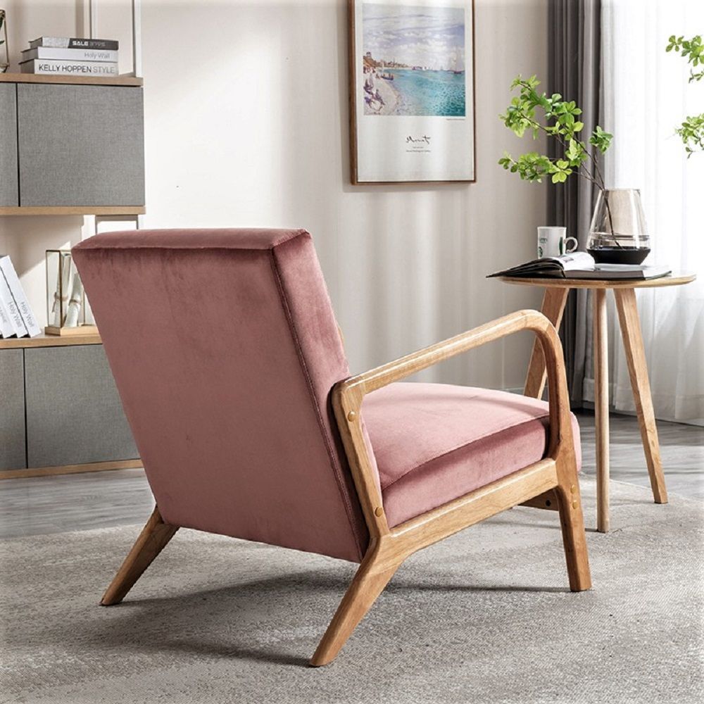 Classic Mid-Century Modern Accent Chairs, Open Framed Armchair With Cushioning And - Rose