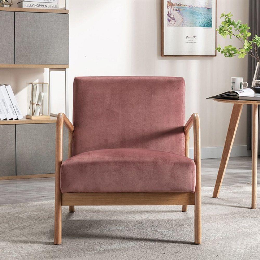 Classic Mid-Century Modern Accent Chairs, Open Framed Armchair With Cushioning And - Rose