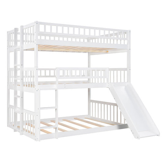 Triple Bed With Built-In Ladder And Slide, With Guardrails