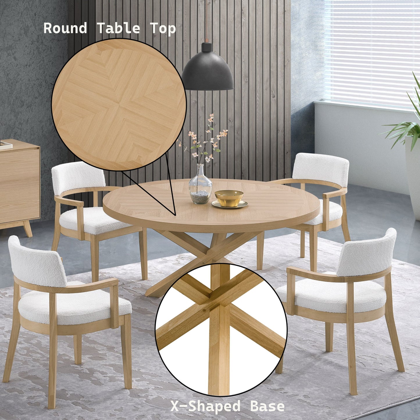 Kasem - 5 Piece Round Table With Matching Chair Dining Room Set - Oak