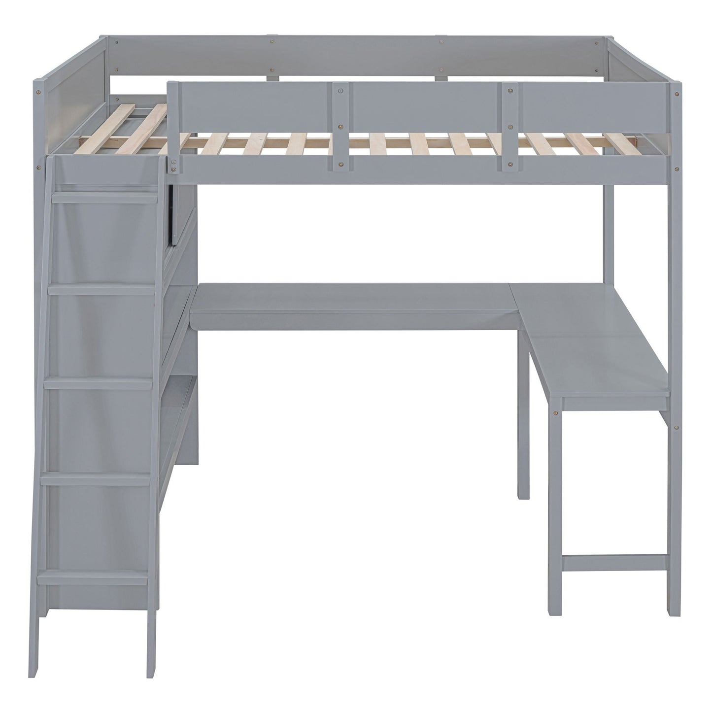 Full Size Modern Loft Bed With Desk And Shelves - Gray