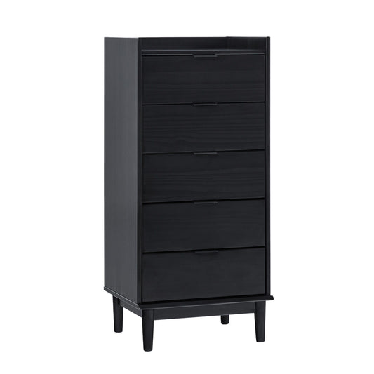 Modern Minimalist 5 Drawer Gallery Top Dresser - Black