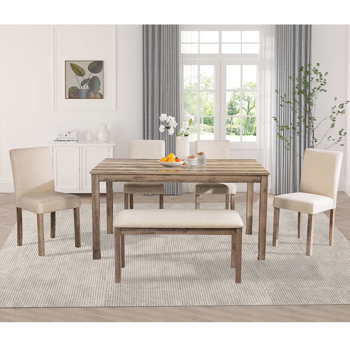 Modern Dining Table Set With Upholstered Chairs For Dining Room