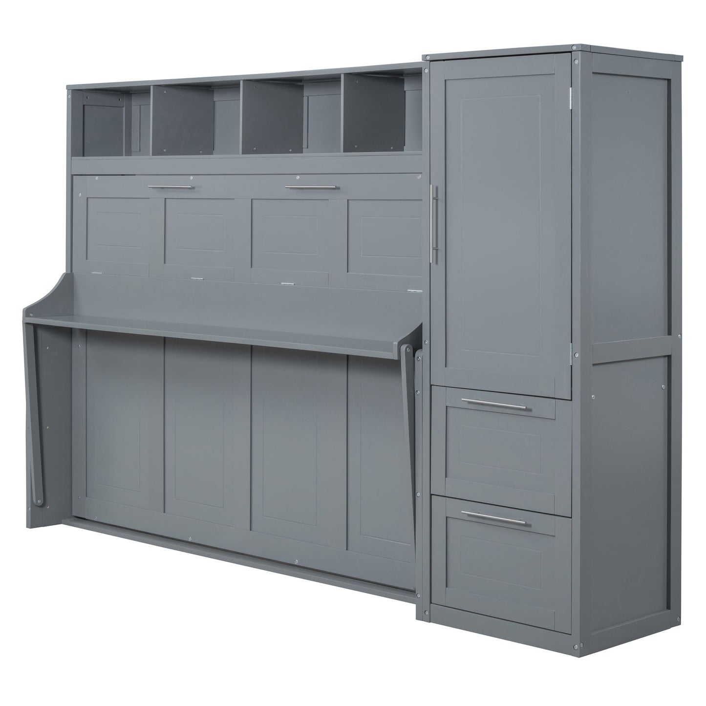 Queen Size Murphy Wall Bed With Closet And Drawers - Gray