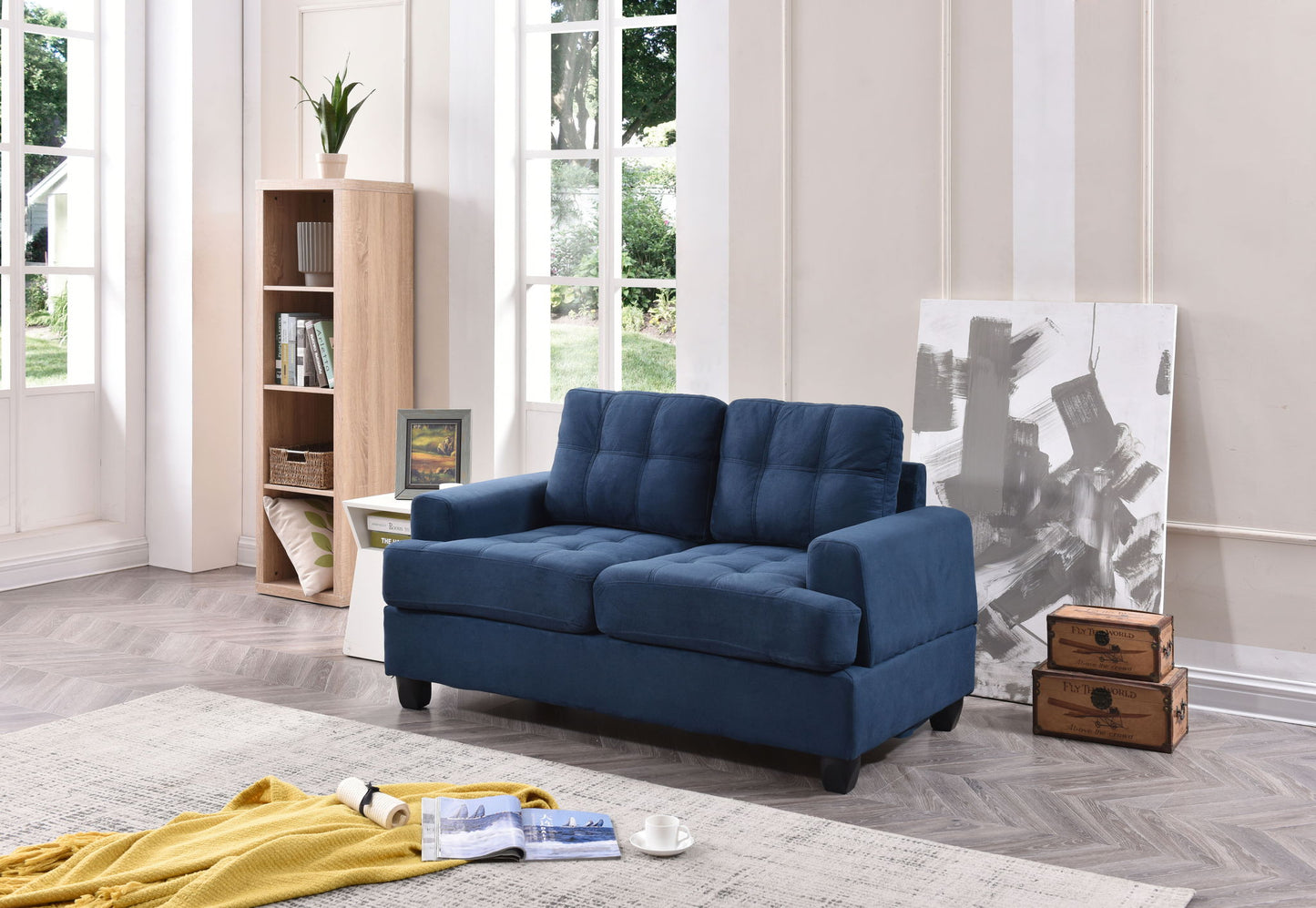 Chic Transitional Loveseat - Navy Blue