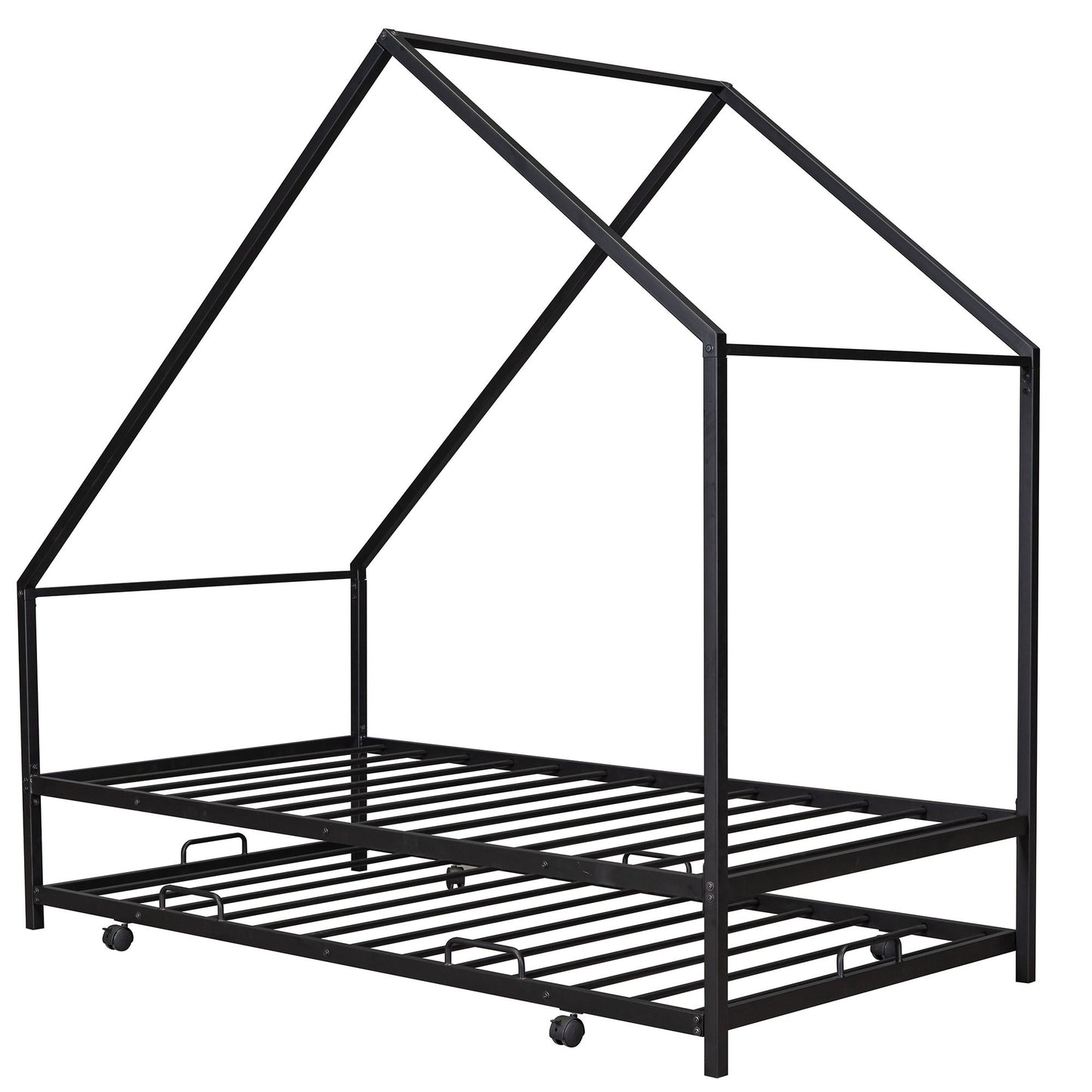 Twin Size House Bed With Trundle - Black
