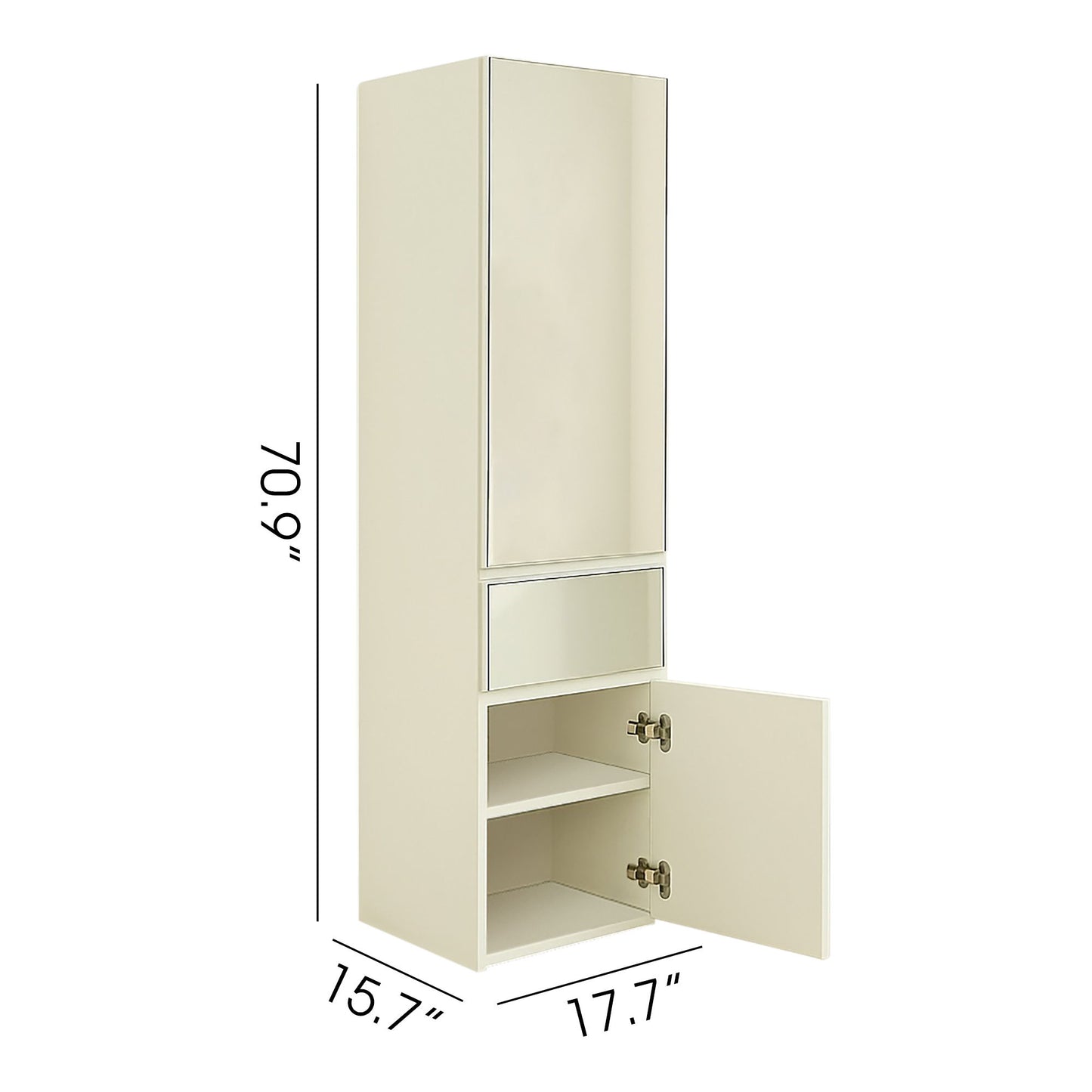 Elise - Slim Modular Wood Closet Cabinet With Mirror In Durable Melamine Construction - White