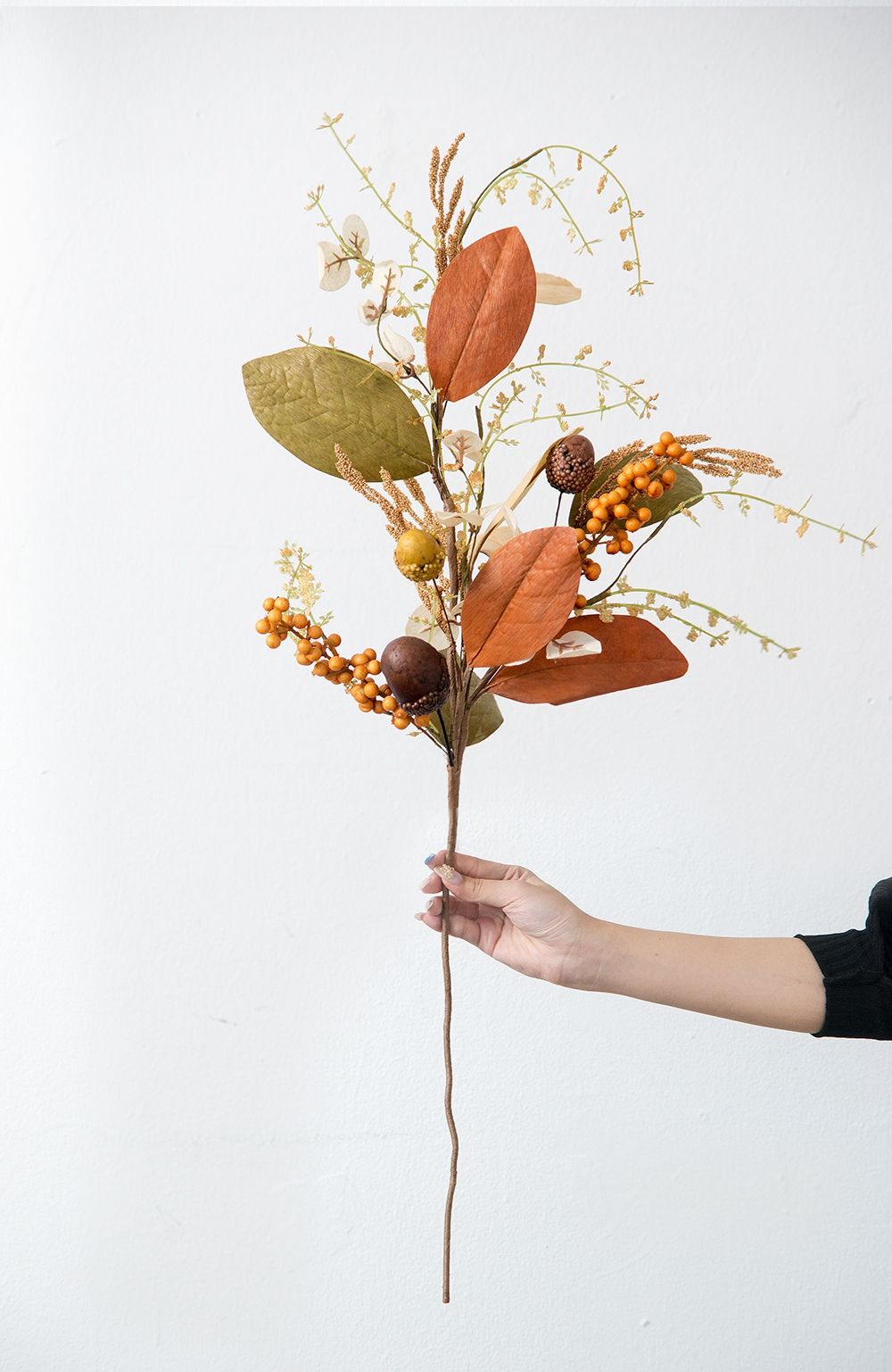 Harvest Acorn / Berry Spray, Botanicals Decor For Harvest Festival Fall Festival & Thanksgiving Table Decorations (Set of 12) - Green / Orange Multi