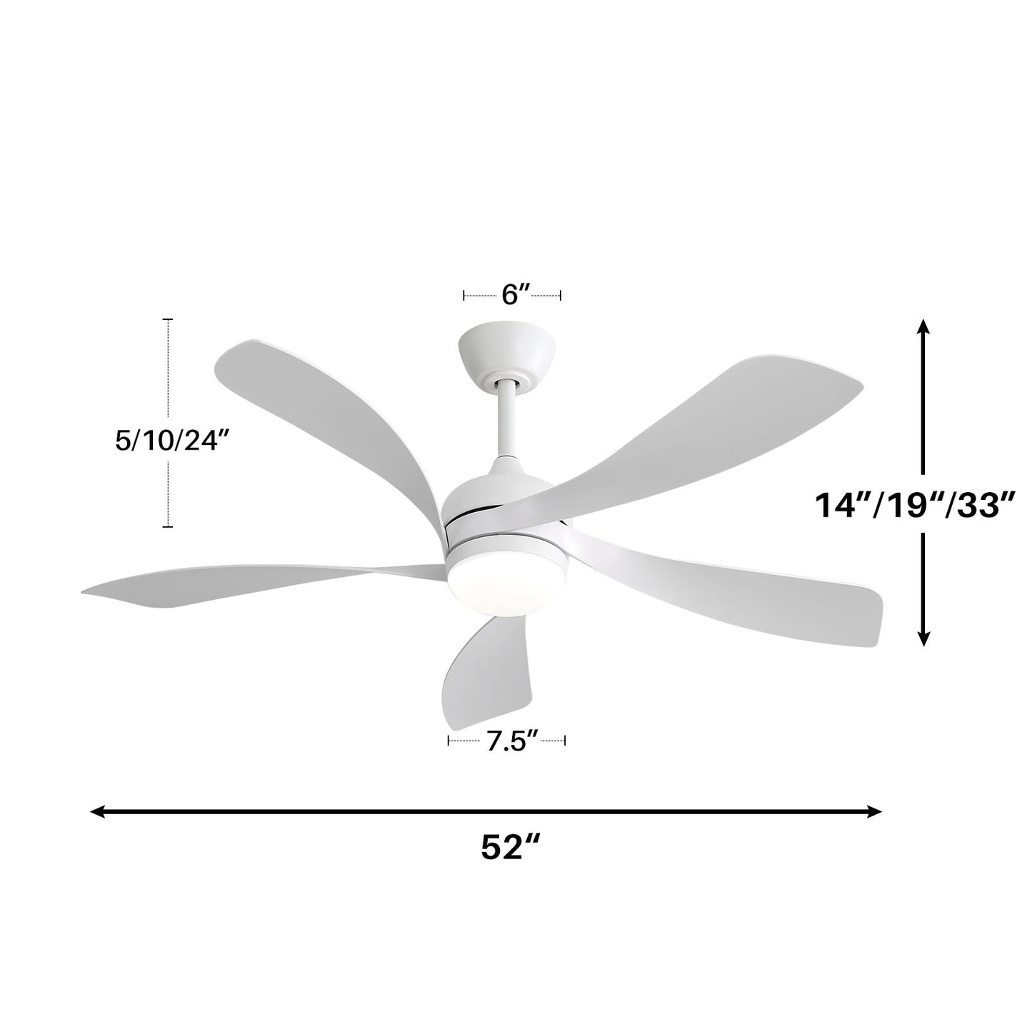Indoor Ceiling Fan With 3 Color Dimmable 5 Blades Remote Control, Reversible DC Motor With LED Light