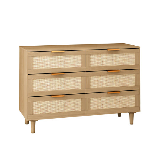 Modern Rattan Dresser With 6 Drawers For Bedroom And Living Room - Oak