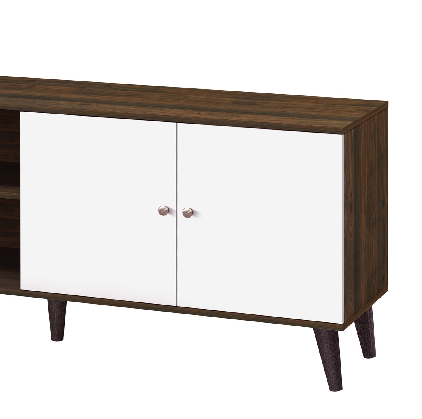 Amidon - TV Stand For TV's Up To 63", With 2 Storage Shelves & 1 Cabinet, Modern Entertainment Centre For TV In Living Room - White / Walnut