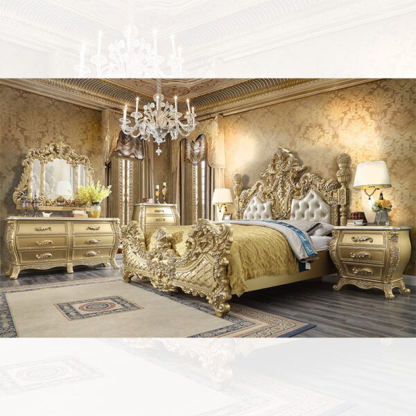 HD-1801 - 4 Piece Eastern King Bedroom Set - Bright Gold
