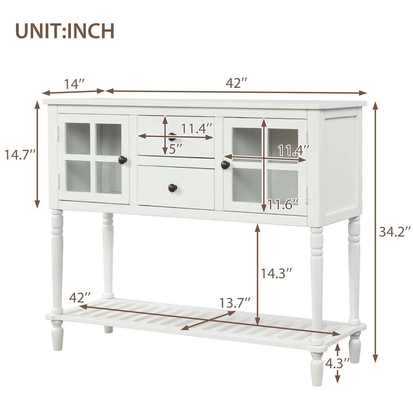 Hearth & Haven Stella - Buffet Storage Cabinet With Bottom Shelf - White