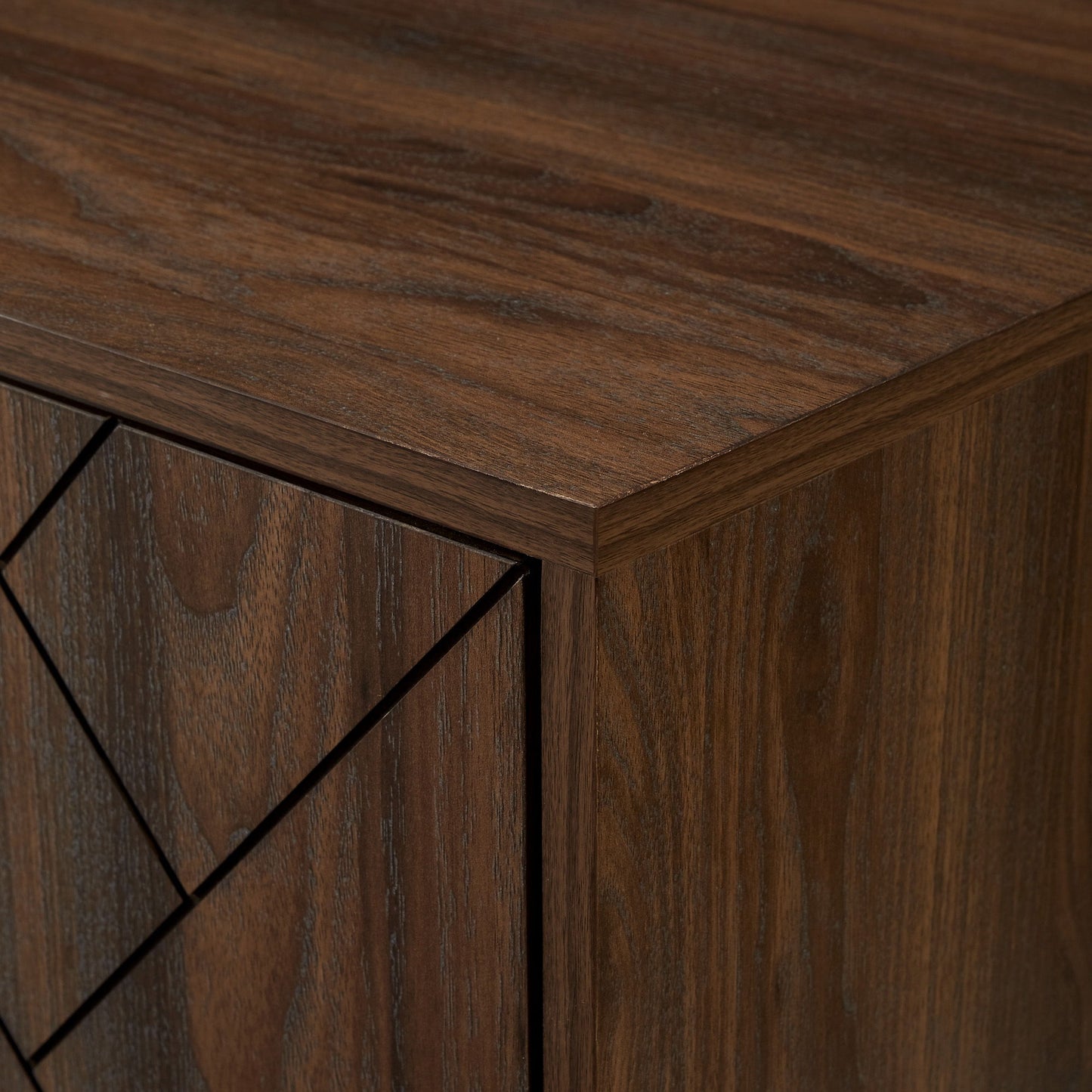 Modern Scandinavian 4 Door Herringbone 70" TV Stand For TVs Up To 80" - Dark Walnut