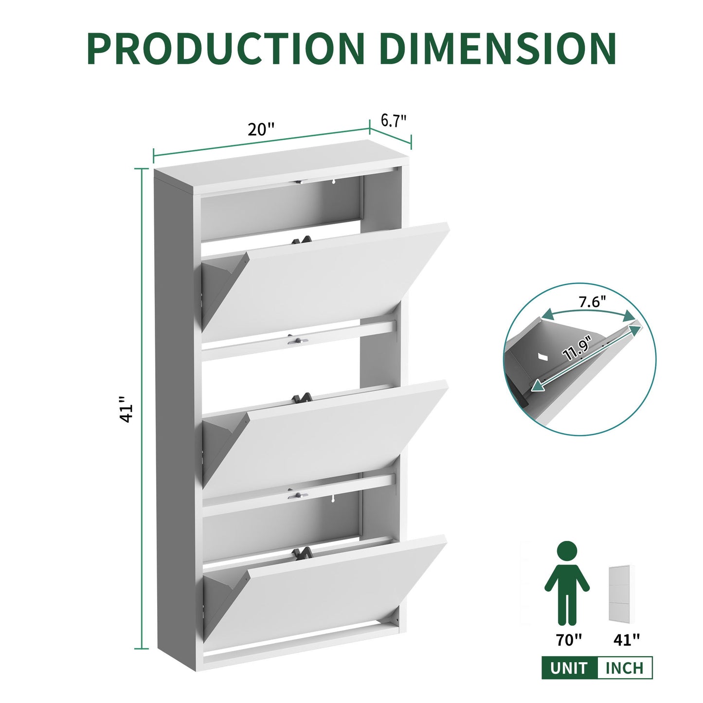 Modern Metal Shoe Storage Cabinet With 3 Flip Drawers, Wall Mount Option - Gunmetal Black
