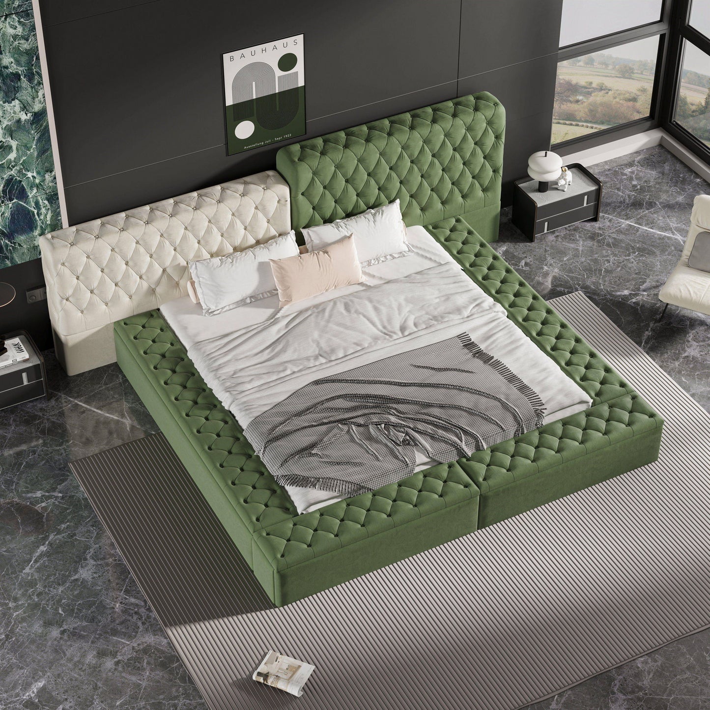 Modern Upholstered Platform Bed With Storage Space, Sturdy And Stable Solid Wood Frame