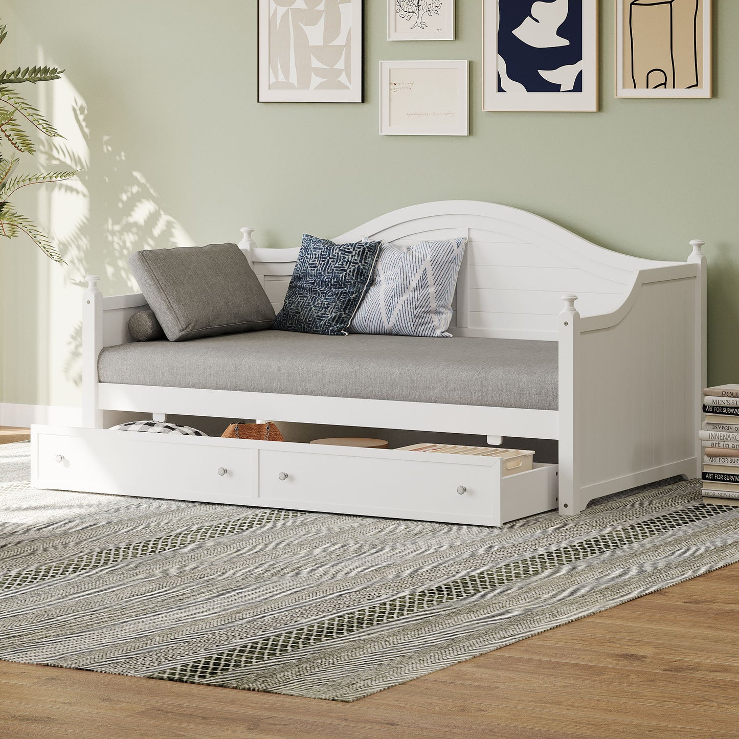 Daybed With 2 Storage Drawers, Sofa Bed With Handrail For Living Room Bedroom