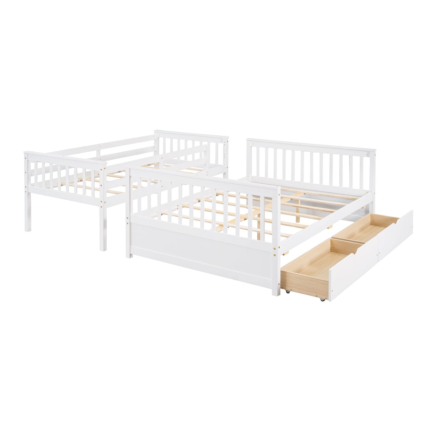 Twin Over Full Bunk Bed With Ladders And Two Storage Drawers - White