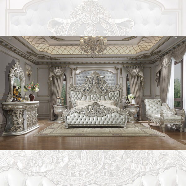 HD-8088 - 4 Piece Eastern King Bedroom Set - Silver With Gold Highlight