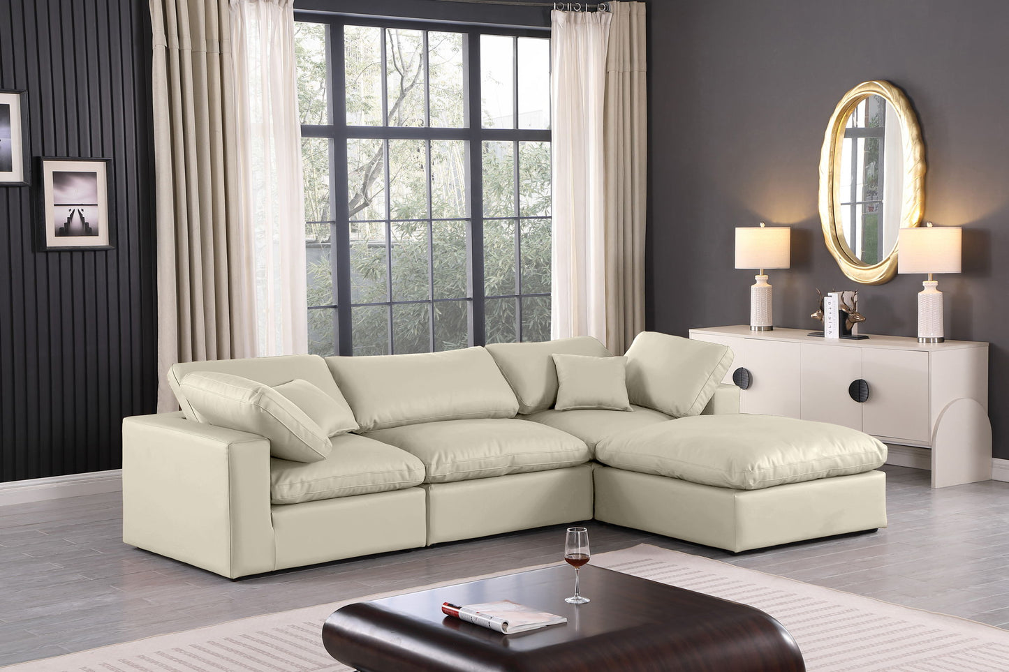 Comfy - 4 Piece Faux Leather Modular Sectional With Chaise
