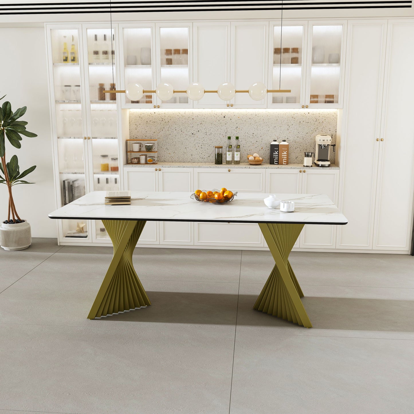 Modern Rectangular Kitchen Table With Steel Feet For 4 8 People - White