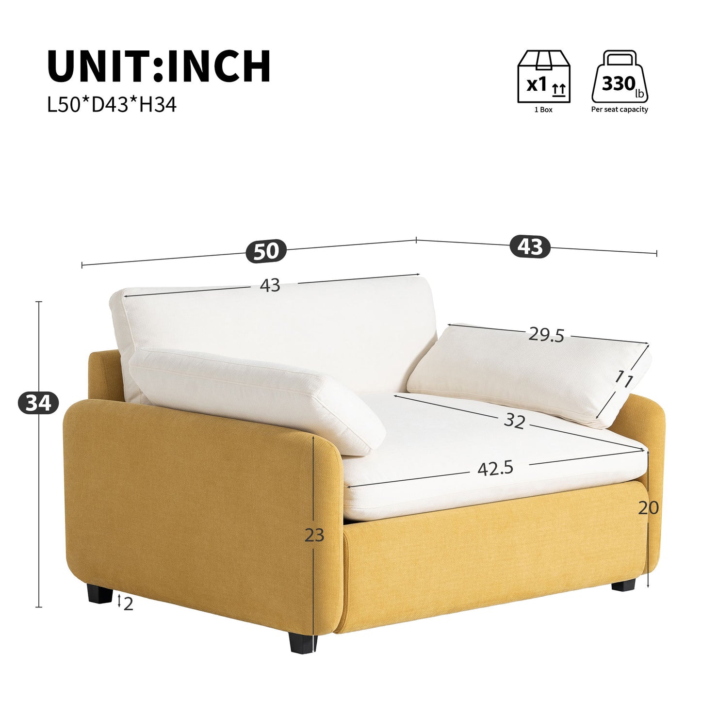 Oversized Single Sofa Chair Wide And Deep Seat, Modern Upholstered Comfy Blocking Couch Lounge With Pillows