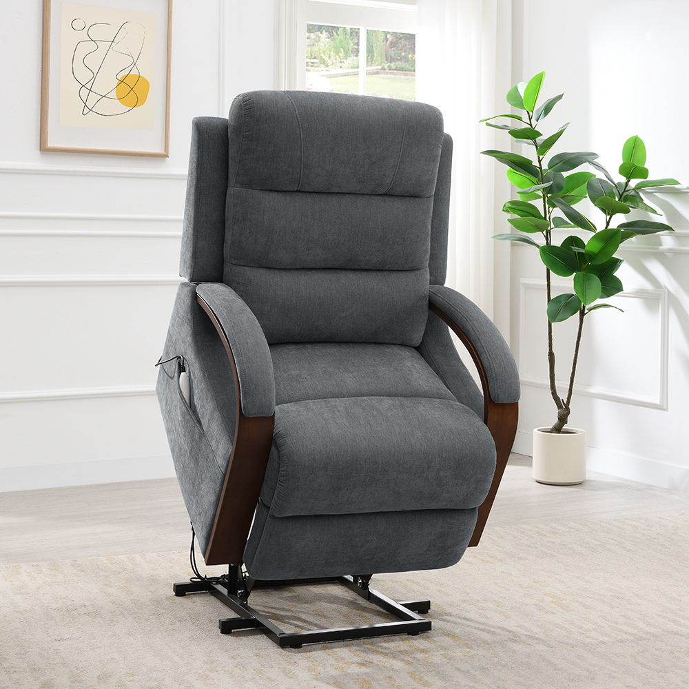 Kayla - Power Recliner With Lift & Heating & Massage - Gray Chenille