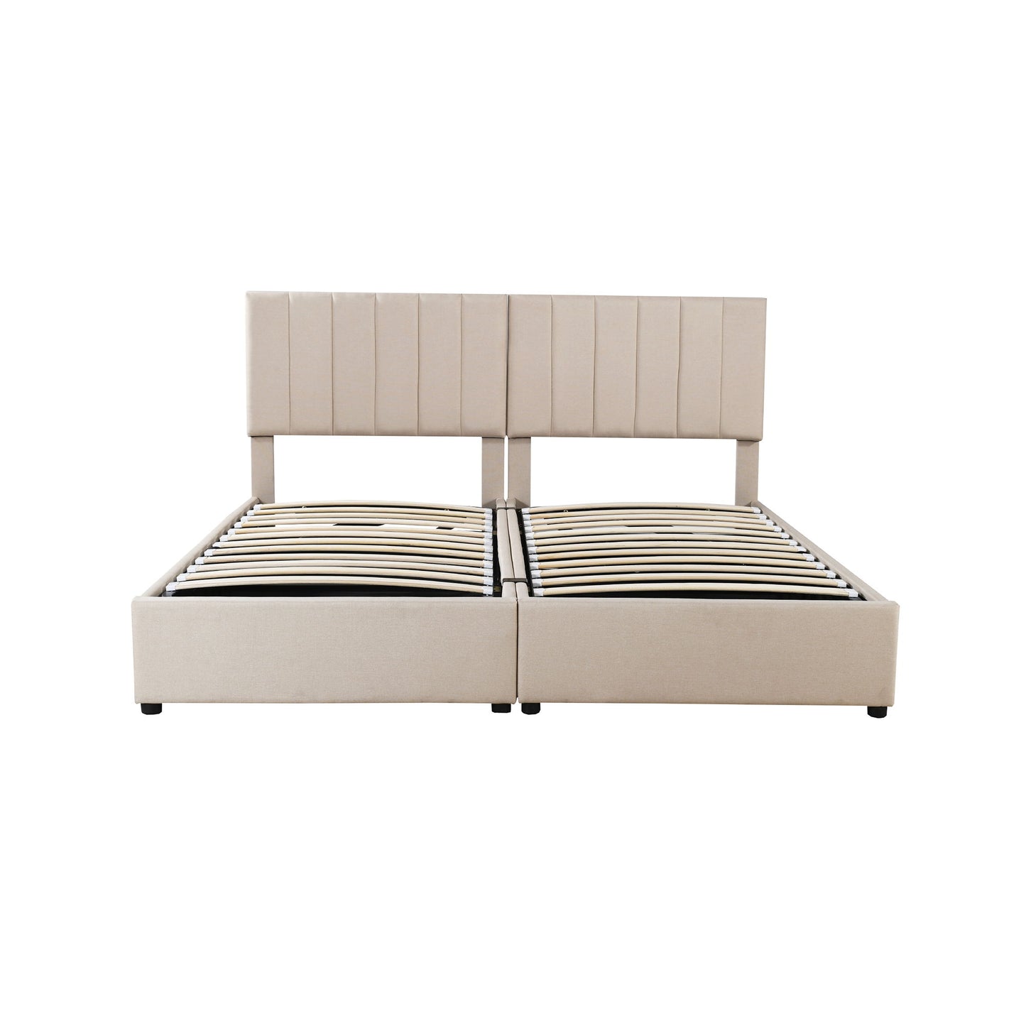 King Size Upholstered Platform Bed With A Hydraulic Storage System - Beige