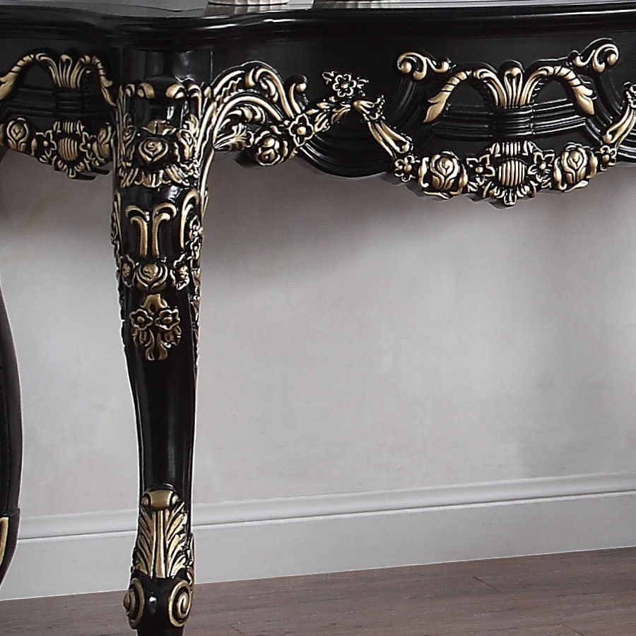 HD-328B - Console Table - Black Enamel With Gold Highlights