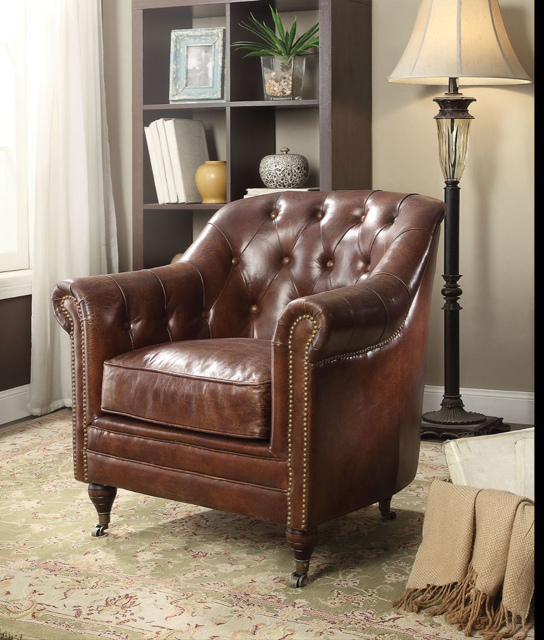 Aberdeen - Accent Chair - Vintage Dark Brown Top Grain Leather