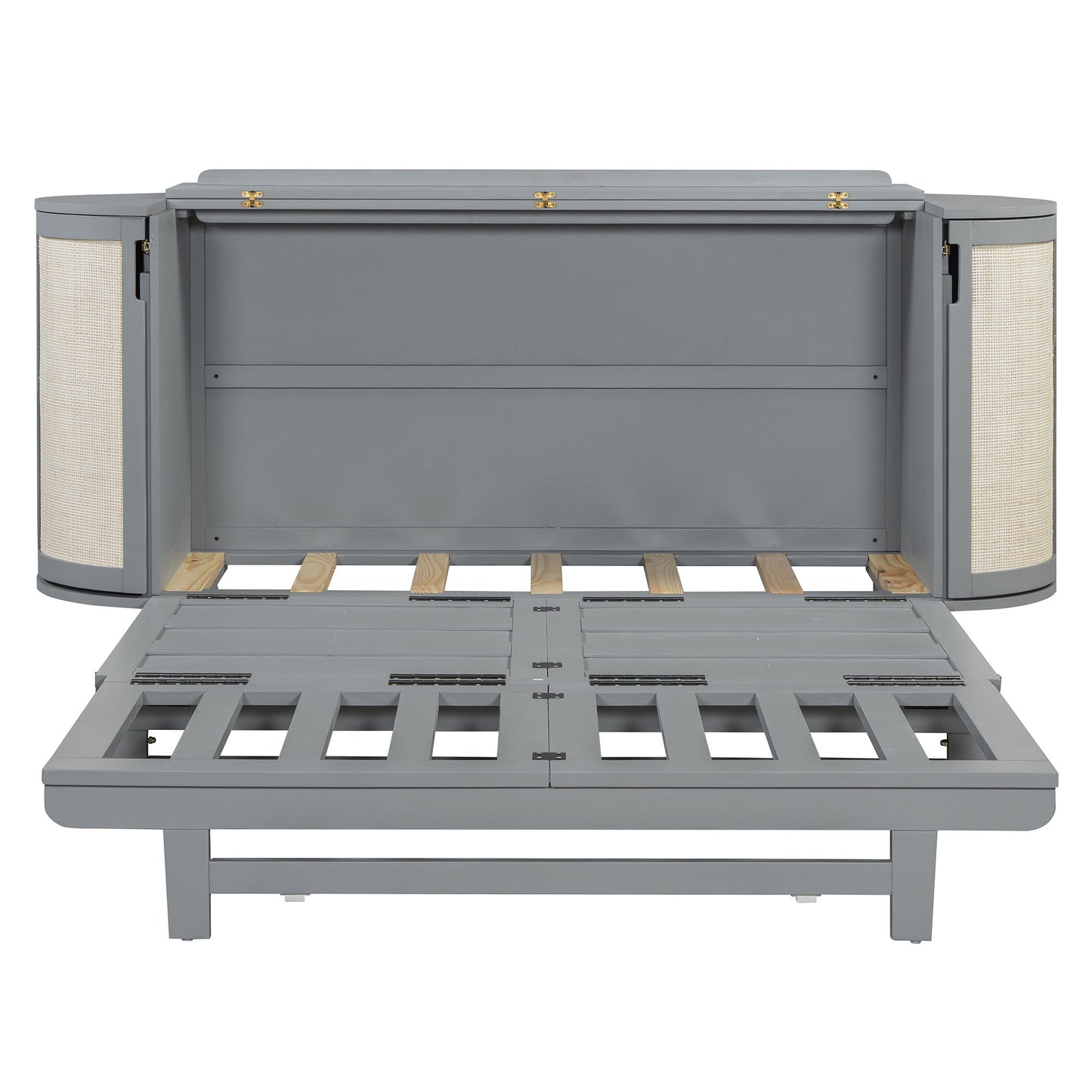 Queen Murphy Bed With Hidden Storage & Modern Woven Design - Gray