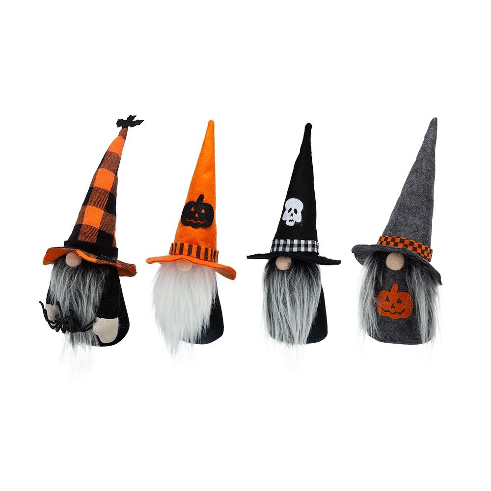 Halloween Gnome Decor (Set of 4) - Black / Gray / Orange