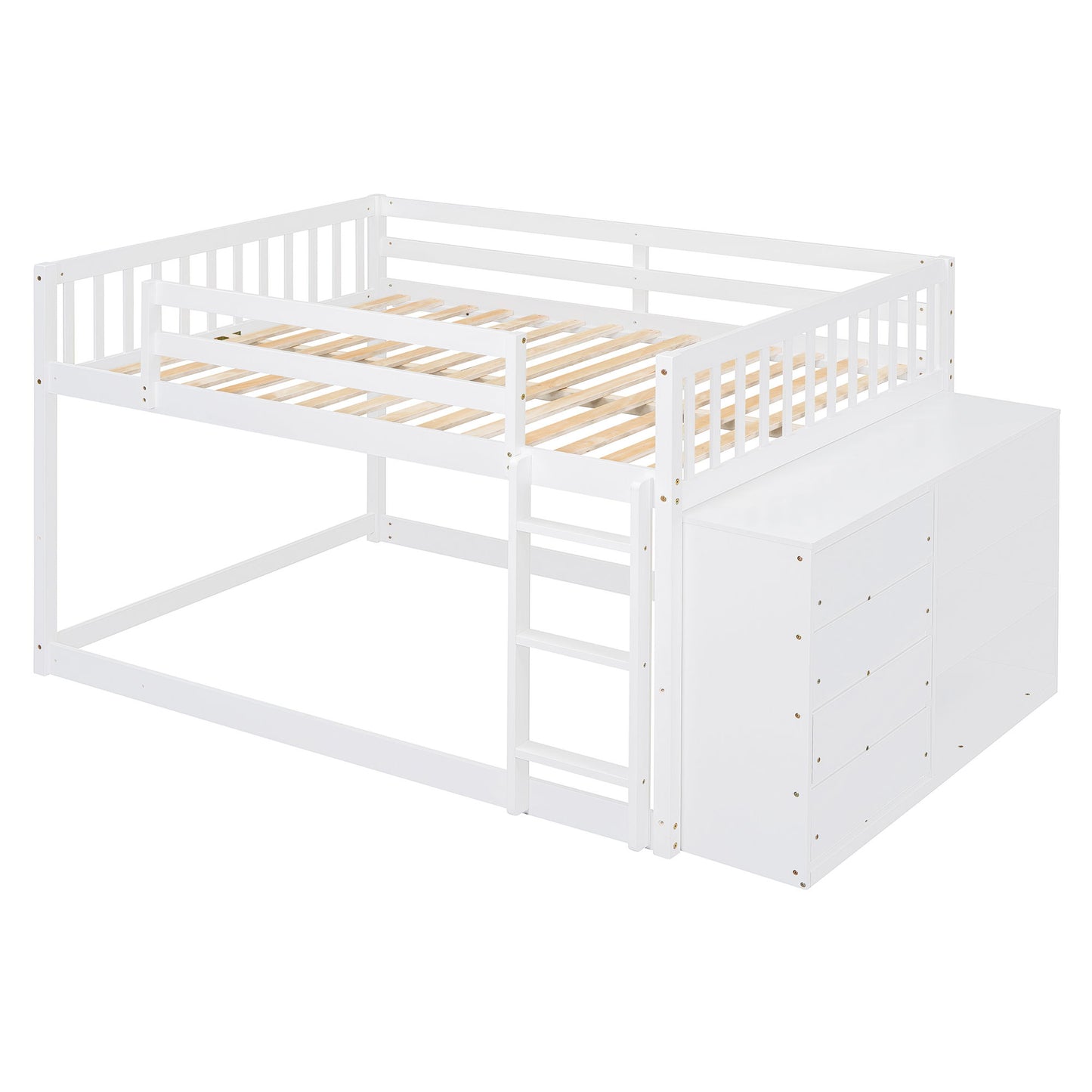 Full Over Full Bunk Bed With Storage And Shelves And Elegant Durable Design - White