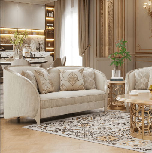 HD-7005 - Loveseat - Beige / Gold