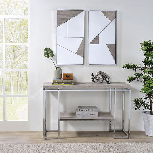 Chafik - Sofa Table - Natural Oak & Chrome